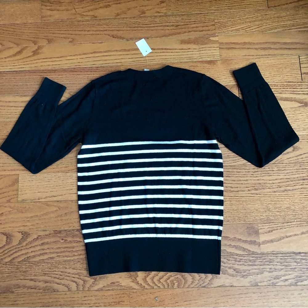 Loft Striped Cat Embroidered Graphic Crewneck Black Sweater Women’s Size S NWT - Picture 9 of 10